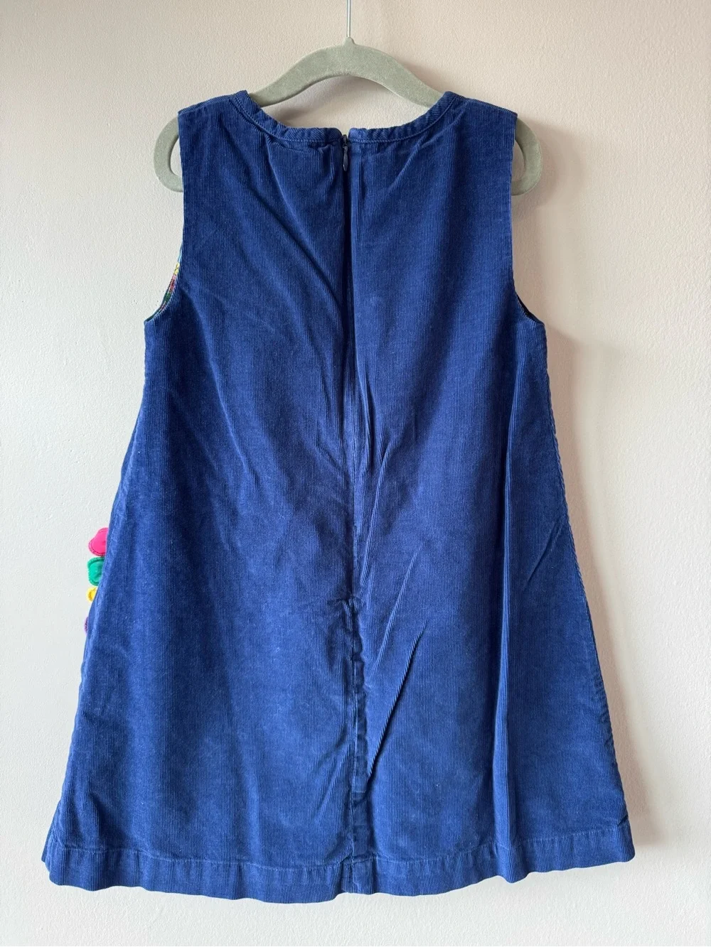 Mini Boden Girls Navy Corduroy Unicorn Appliqué Pocket Dress Size 6-7 Years
